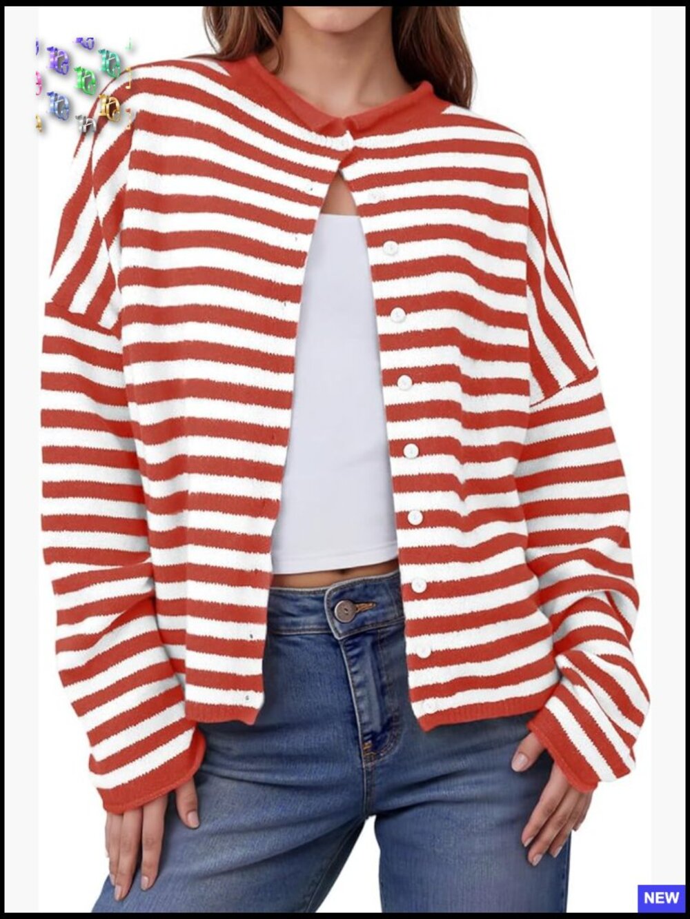 Striped Lightweight Cardigan Sweater Long Sleeve Loose Knit Casual Chic